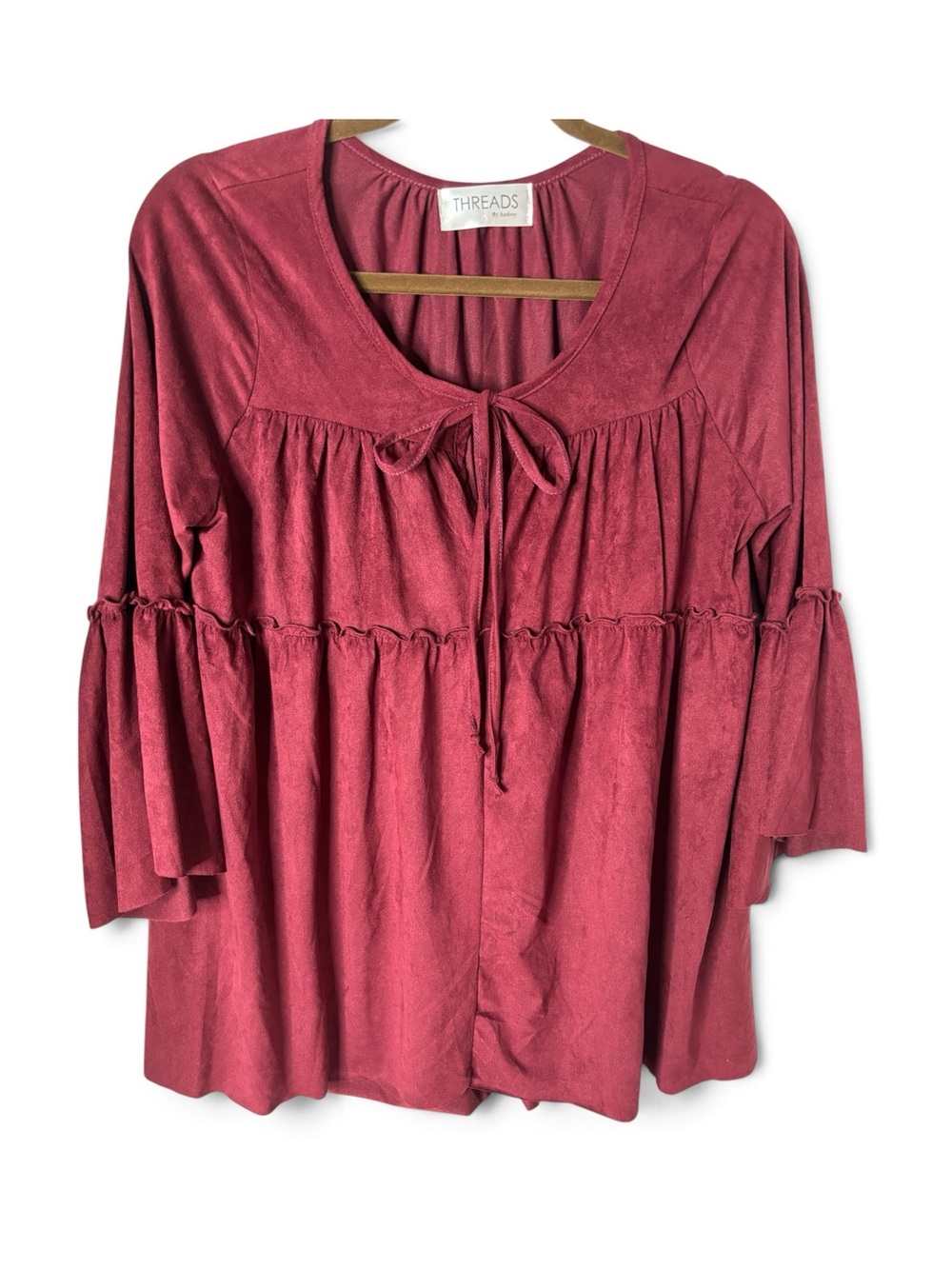 Threads Rose Tie-Neck Boho Tunic Top Sz M